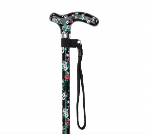 Walking cane foldable Black Floral (84-94 cm)