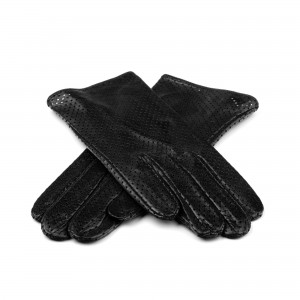Perforated leather gloves black